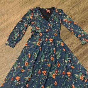 Long sleeve belted maxi